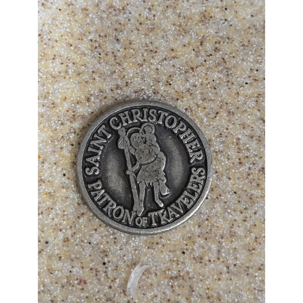 Vintage St. Christopher Pewter Pocket Token 1 Inch W/Organza Bag